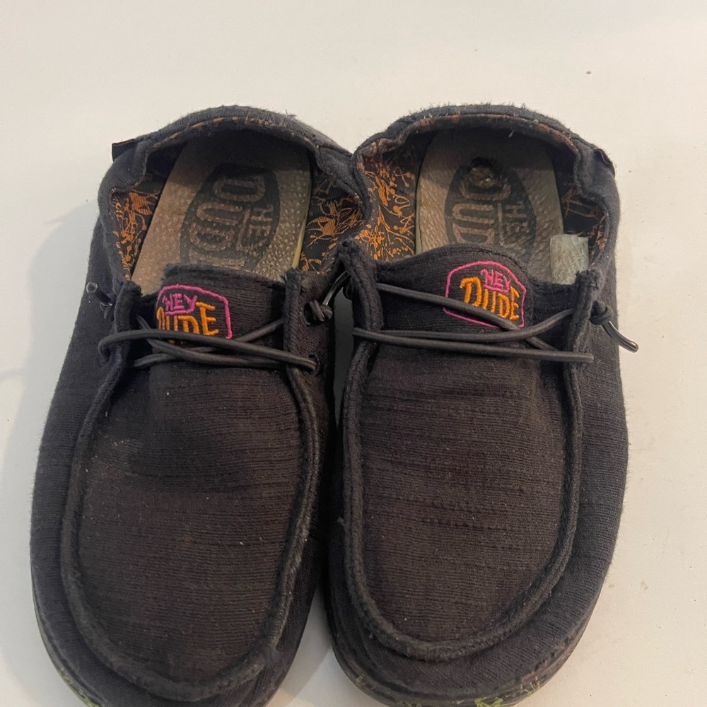 Hey Dude Black and Orange Youth Shoes